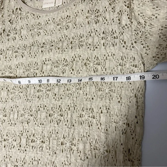 CHICO's Beige Novelty Textured Open Knit Long Sleeve Top Womens 1 Medium - Picture 7 of 10